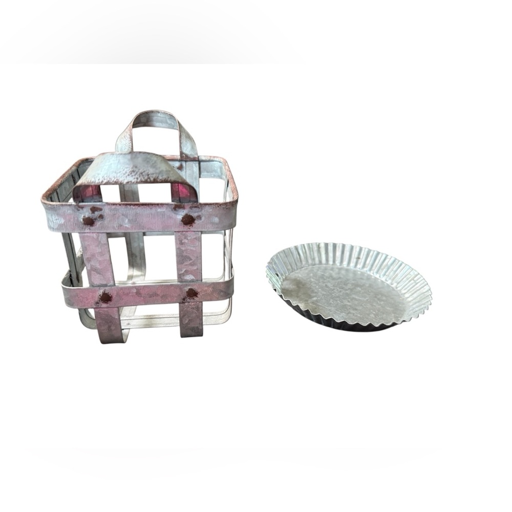Set of two galvanized candle holders